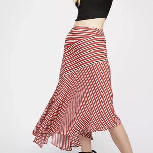 Red and White Asymmetrical Wrap Midi Skirt